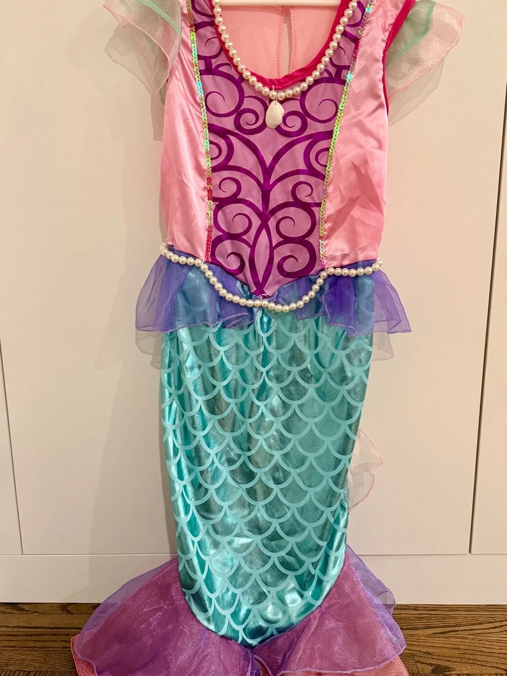 Kids Mermaid Costume - Pink, Purple & Aqua Dress with Pearl Accents Age 5-7